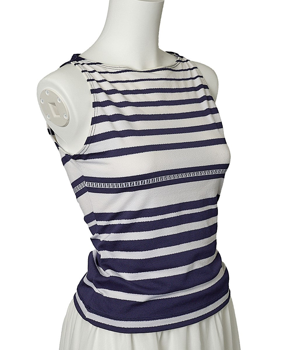 FENDI Sleeveless Cut-and-Sew Top, Nylon Blend, Navy, Gold-Tone Hardware, Pre-Owned - Vintage La Charme