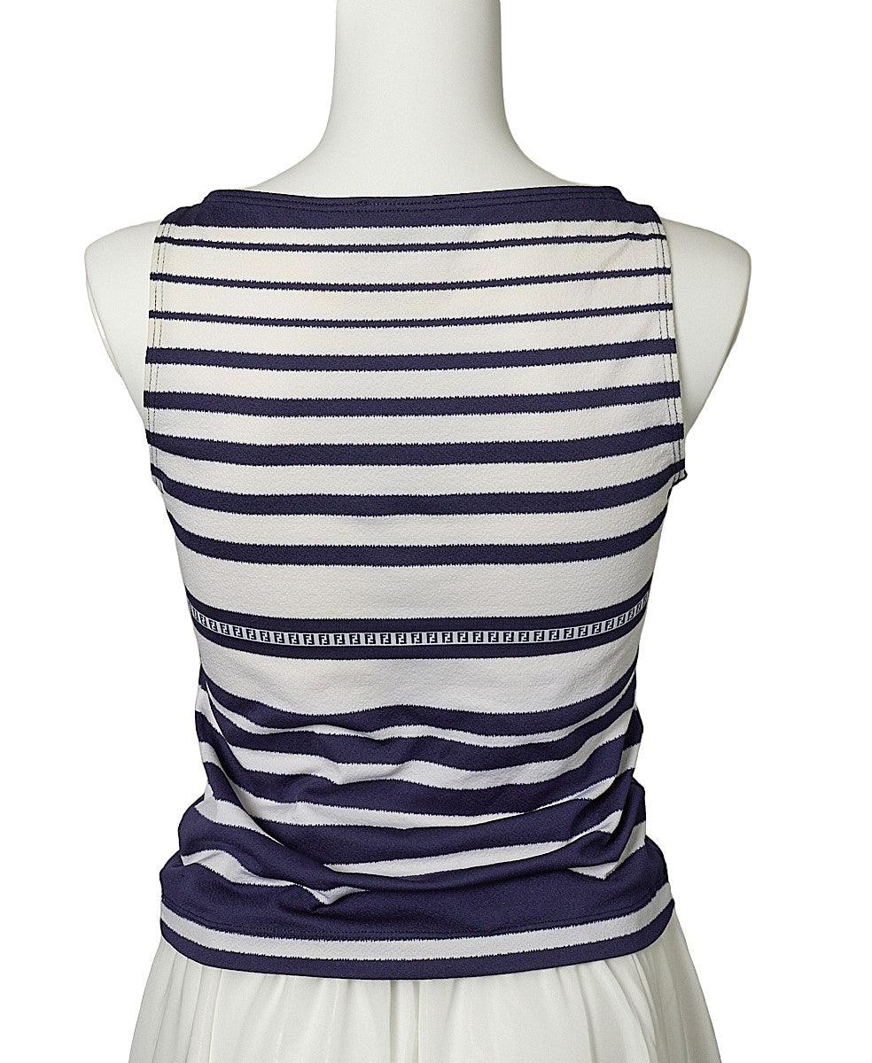 FENDI Sleeveless Cut-and-Sew Top, Nylon Blend, Navy, Gold-Tone Hardware, Pre-Owned - Vintage La Charme