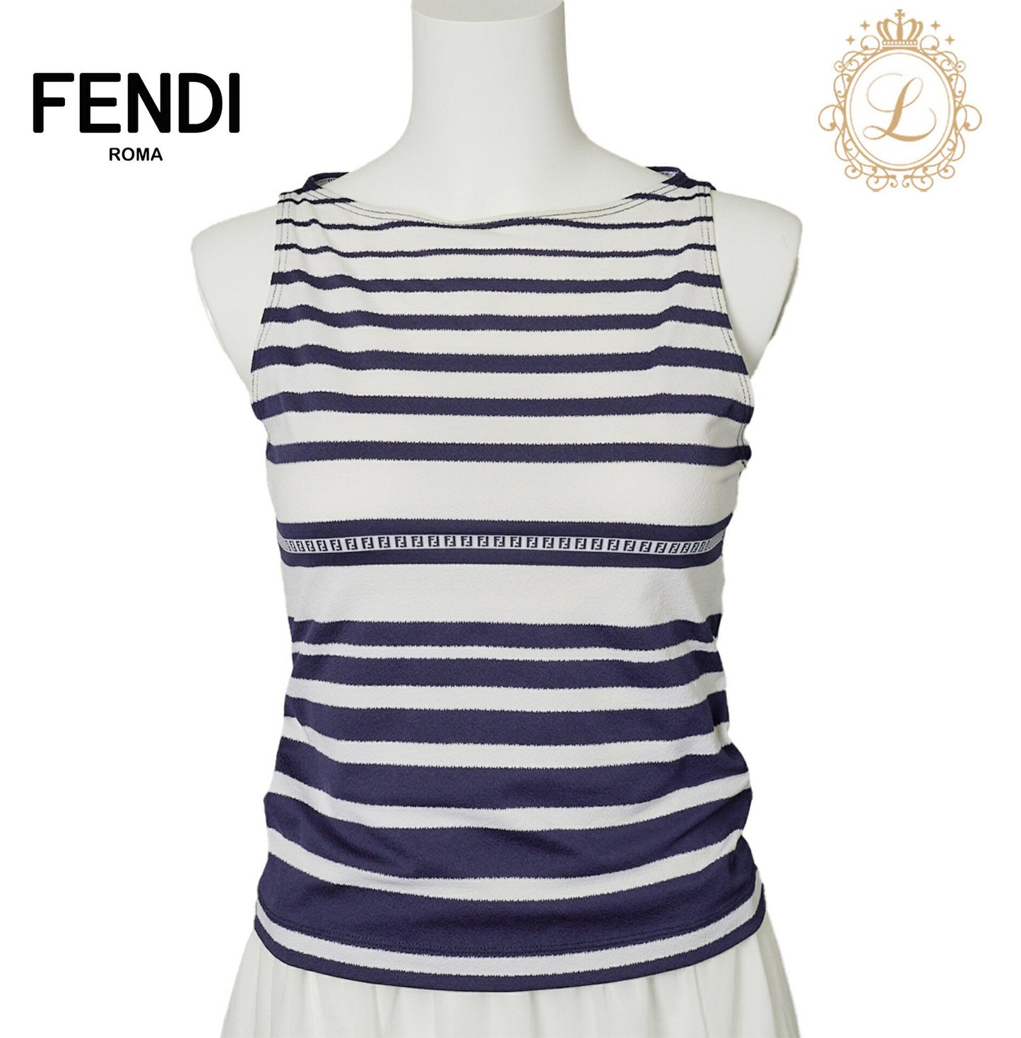 FENDI Sleeveless Cut-and-Sew Top, Nylon Blend, Navy, Gold-Tone Hardware, Pre-Owned - Vintage La Charme