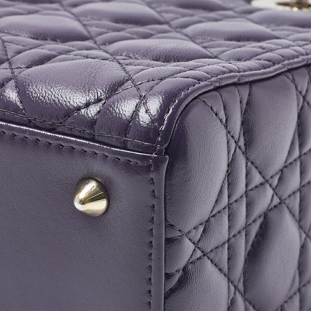 Dior Lady Dior Cannage 2WAY Handbag Lambskin Purple Gold-Tone Hardware Pre-Owned - Vintage La Charme