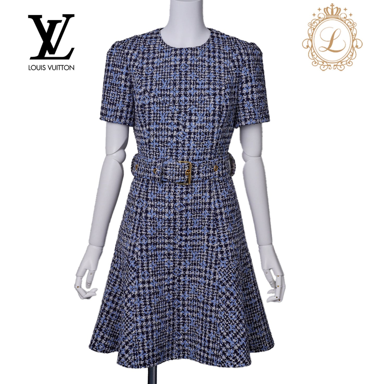 Louis Vuitton One Piece Dress, Monogram, Tweed, Blue, Gold-Tone Hardware, Pre-Owned - Vintage La Charme