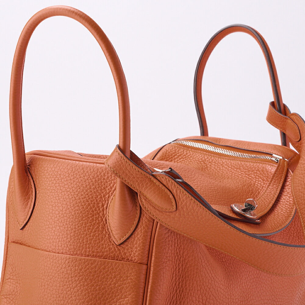 HERMES Lindy 34 Shoulder Bag Tryon Clemence Orange Poppy Silver-Tone Hardware Pre-Owned - Vintage La Charme