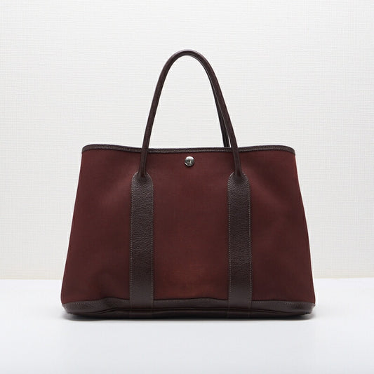 HERMES Garden Party PM Tote Bag Toile Offiche Bordeaux Silver-Tone Hardware Pre-Owned - Vintage La Charme