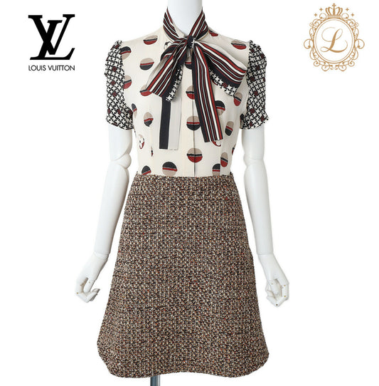 Louis Vuitton Dress, Tweed, Wool Silk Blend, Brown, Gold-Tone Hardware, Pre-Owned - Vintage La Charme