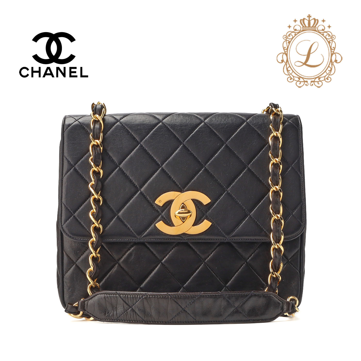 CHANEL Shoulder Bag, Matelasse, Chain Shoulder, Lambskin, Black, Gold-Tone Hardware, Pre-Owned - Vintage La Charme