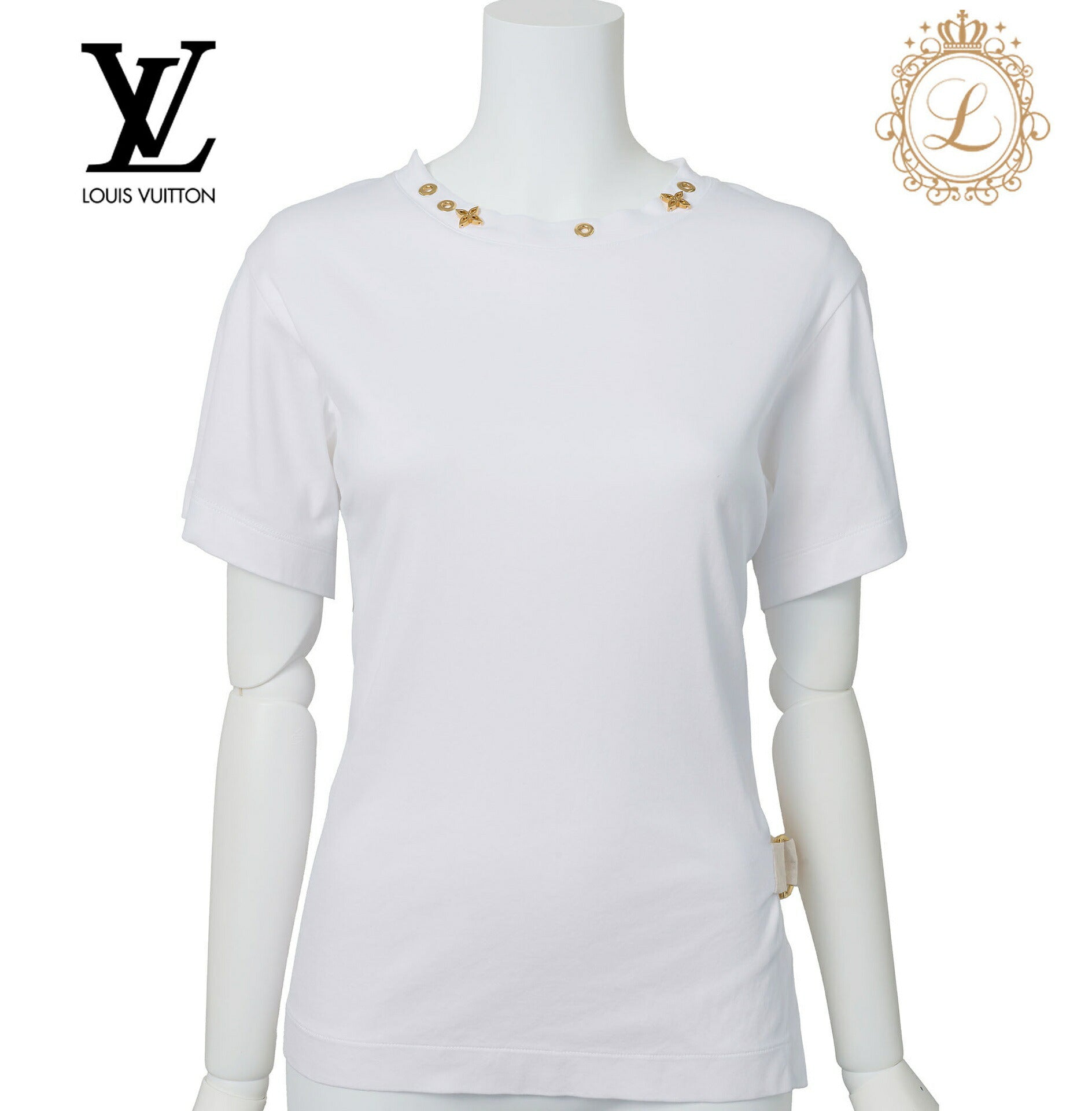 Louis Vuitton T-Shirt, Studded Side Strap, Cotton, White, Gold-Tone Hardware, Pre-Owned - Vintage La Charme