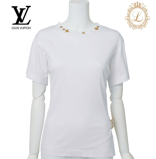 Louis Vuitton T-Shirt, Studded Side Strap, Cotton, White, Gold-Tone Hardware, Pre-Owned - Vintage La Charme