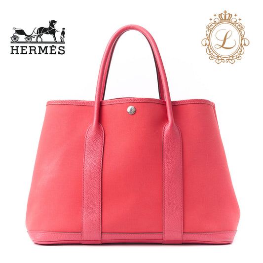 HERMES Garden Party PM Tote Bag Toile Offiche Bougainvillea Silver-Tone Hardware Pre-Owned - Vintage La Charme