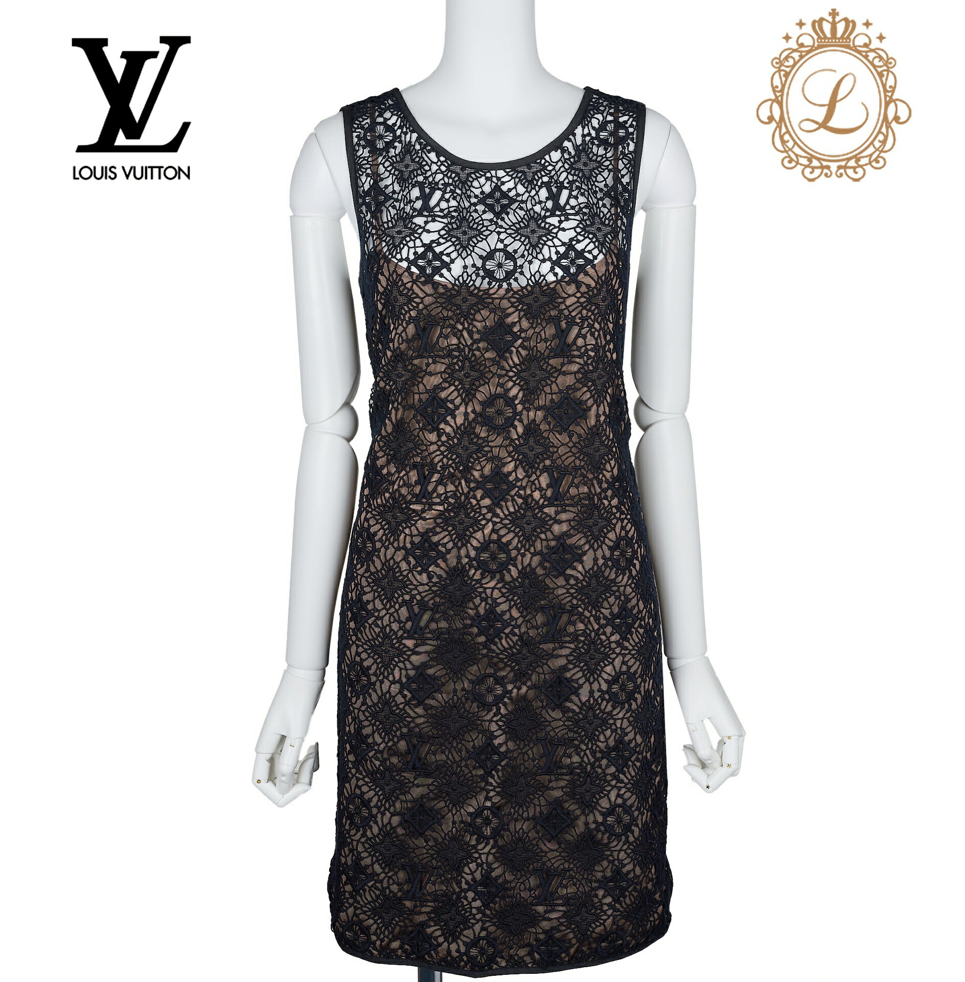 Louis Vuitton Sleeveless One Piece Top, Monogram Embroidery, Cotton, Black, Silver-Tone Hardware, Pre-Owned - Vintage La Charme