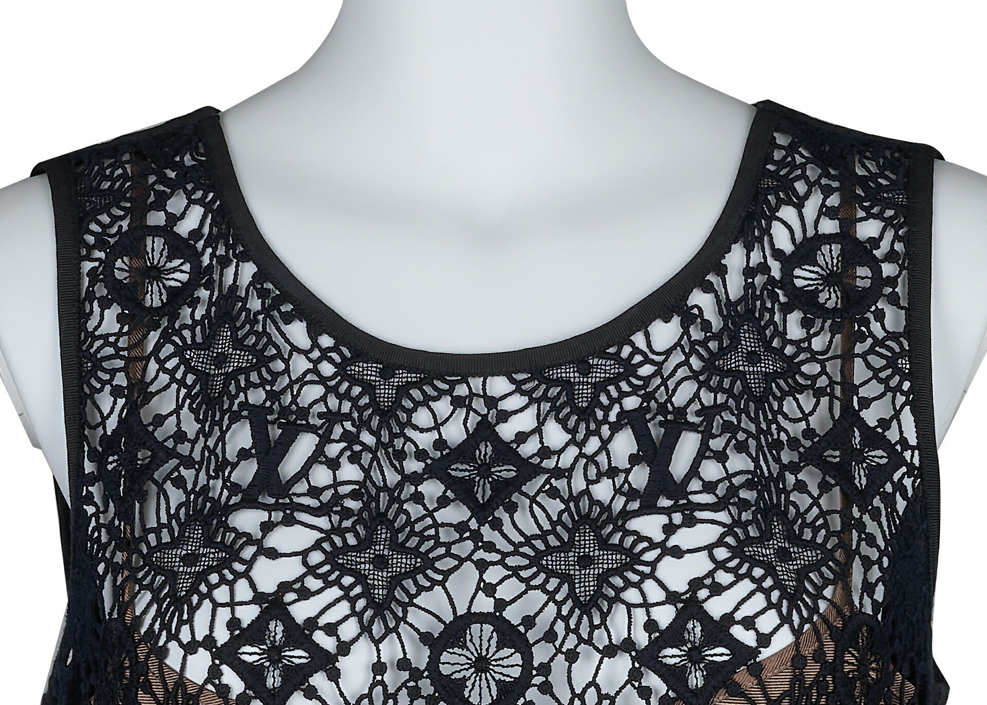 Louis Vuitton Sleeveless One Piece Top, Monogram Embroidery, Cotton, Black, Silver-Tone Hardware, Pre-Owned - Vintage La Charme