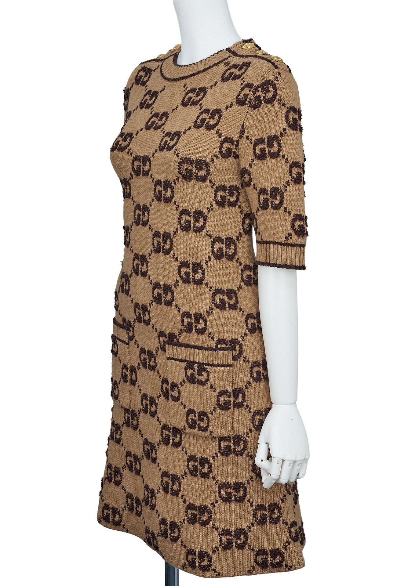 Gucci One Piece Top Skirt, Logo Mark, Knit, Wool, Brown, Gold-Tone Hardware, Pre-Owned - Vintage La Charme