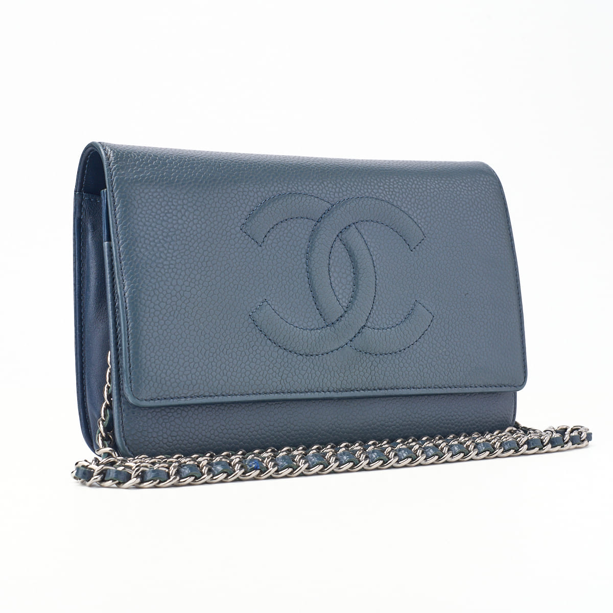 CHANEL Chain Wallet, Coco Mark, Caviar Skin, Blue, Gold-Tone Hardware, Pre-Owned - Vintage La Charme