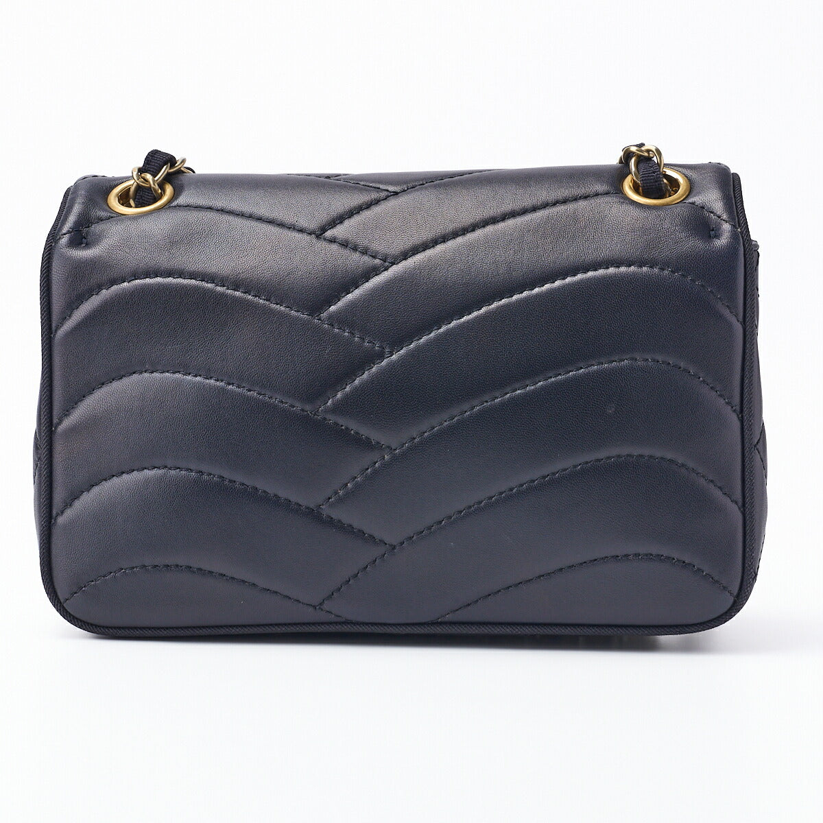 CHANEL Shoulder Bag, Push Lock, Wave Stitch, Lambskin Canvas, Navy, Gold-Tone Hardware, Pre-Owned - Vintage La Charme