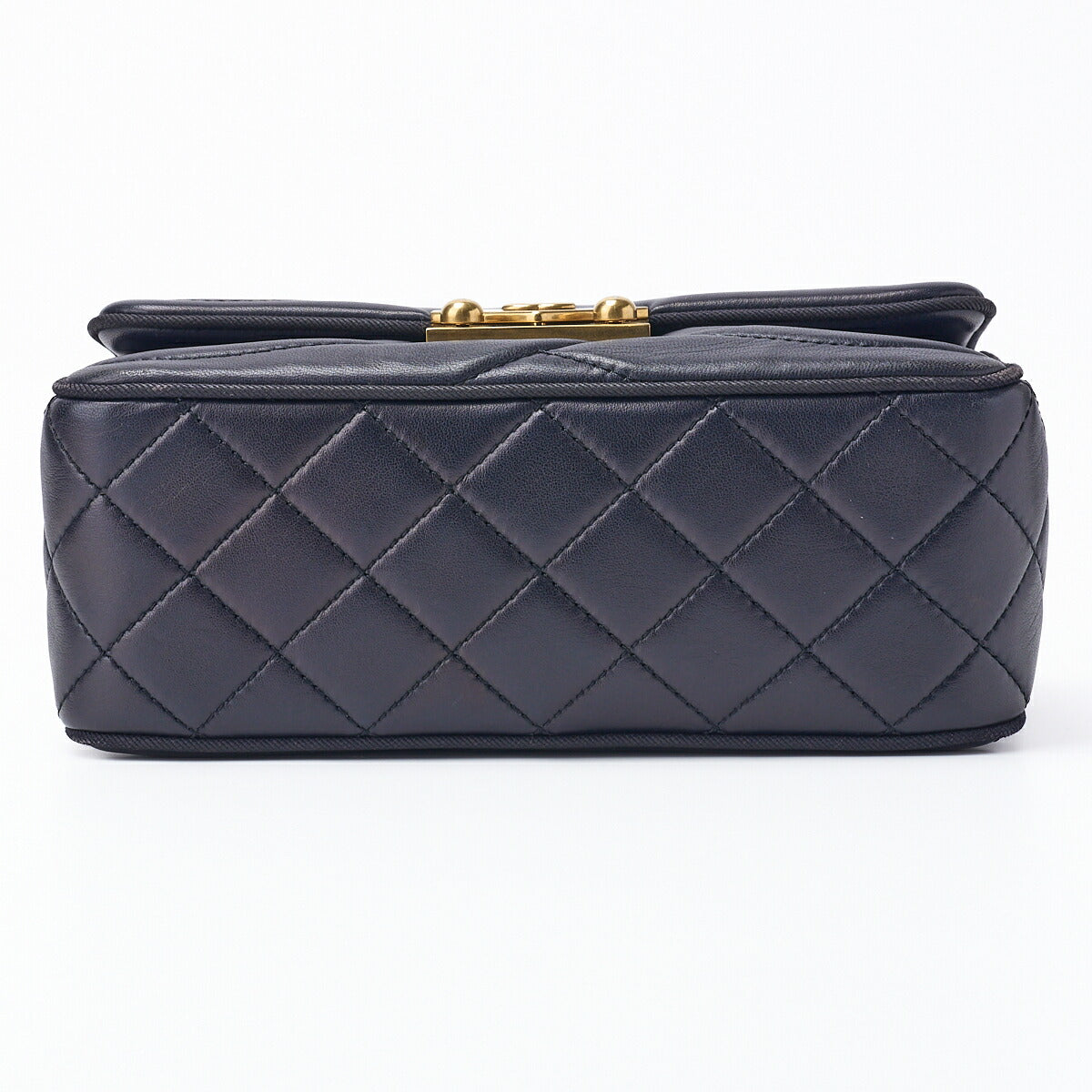 CHANEL Shoulder Bag, Push Lock, Wave Stitch, Lambskin Canvas, Navy, Gold-Tone Hardware, Pre-Owned - Vintage La Charme