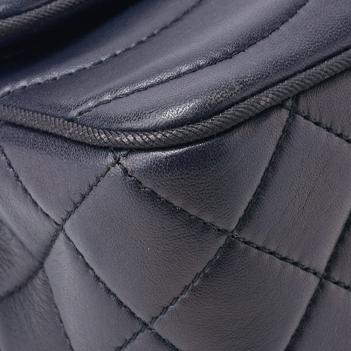 CHANEL Shoulder Bag, Push Lock, Wave Stitch, Lambskin Canvas, Navy, Gold-Tone Hardware, Pre-Owned - Vintage La Charme