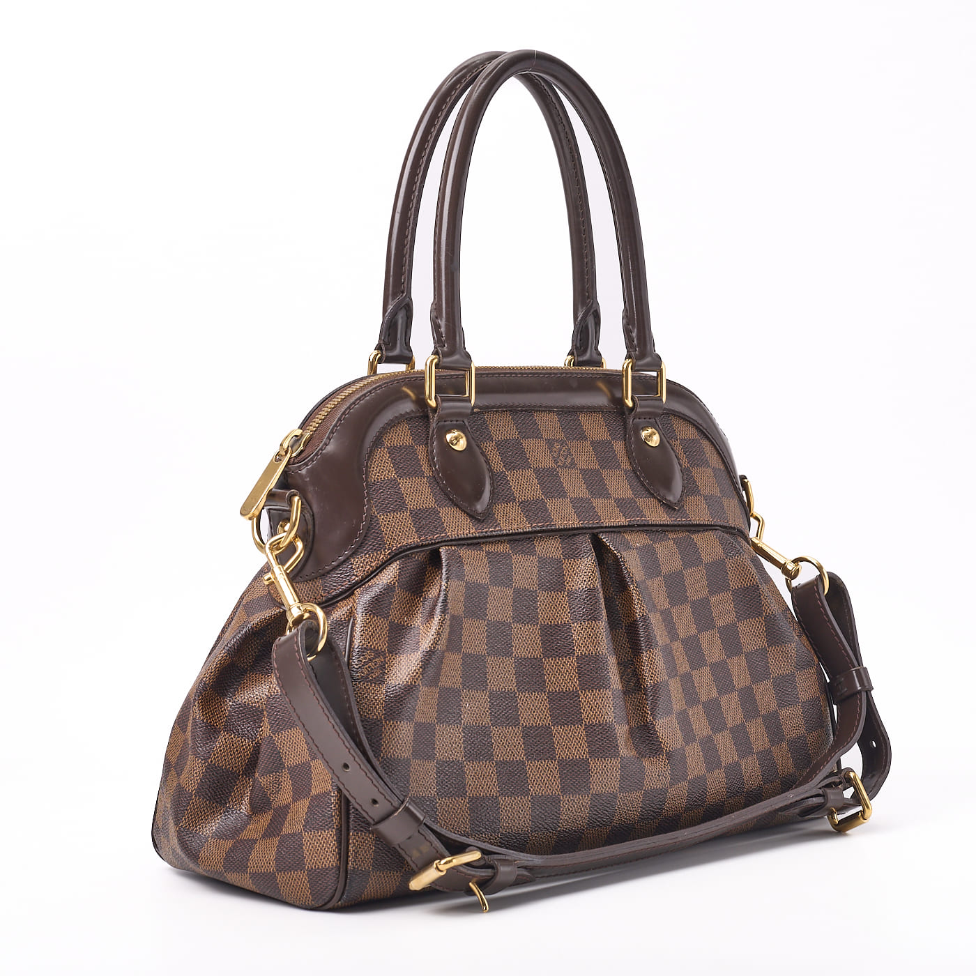 Louis Vuitton Tote Bag, Damier Trevi PM, Damier Ébène, Canvas, Brown, Gold-Tone Hardware, Pre-Owned - Vintage La Charme