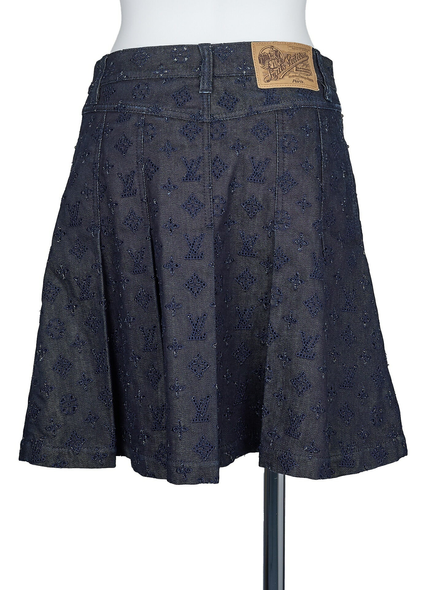 Louis Vuitton Pleated Skirt, Monogram Punching, Cotton, Blue, Silver-Tone Hardware, Pre-Owned - Vintage La Charme