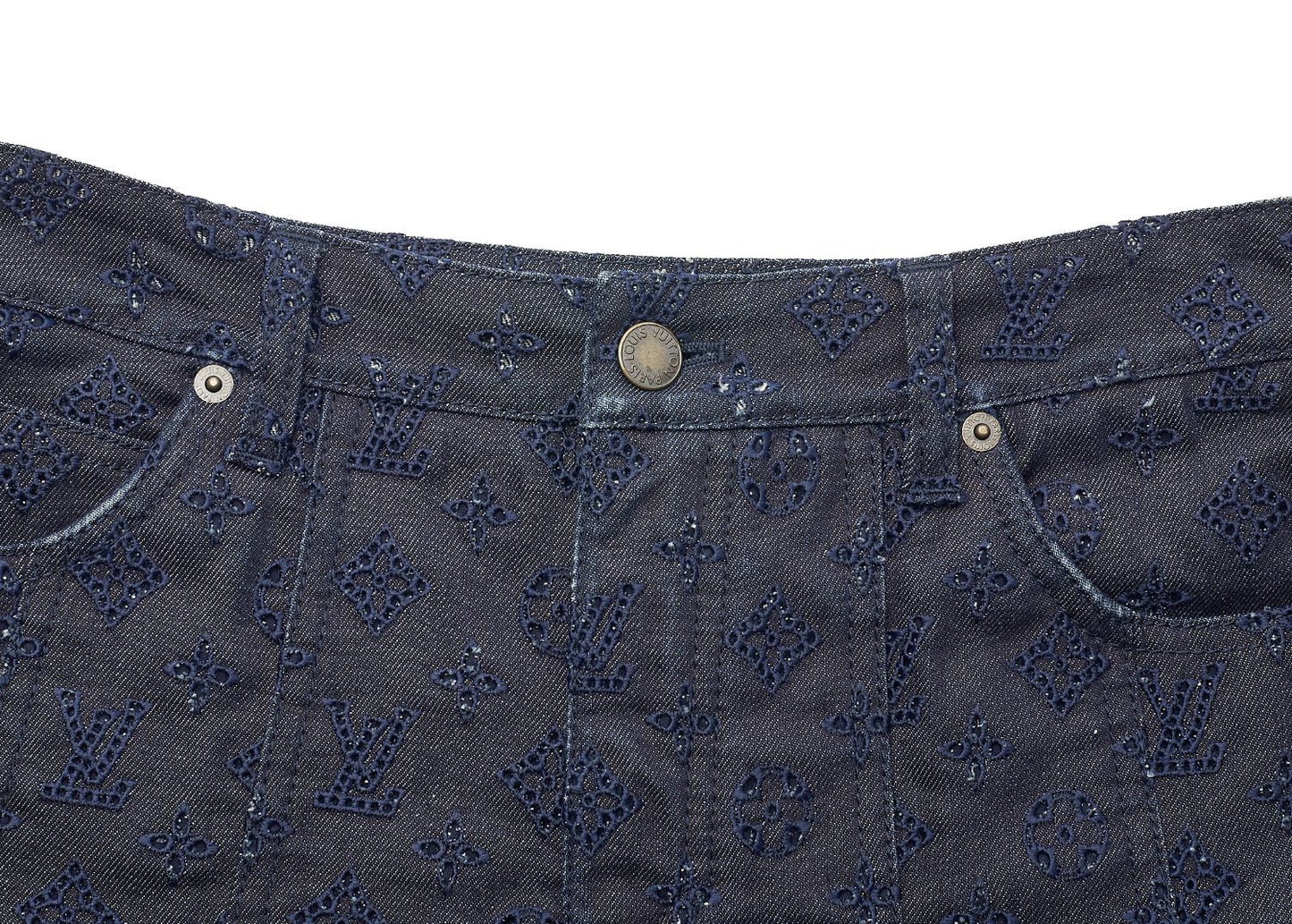 Louis Vuitton Pleated Skirt, Monogram Punching, Cotton, Blue, Silver-Tone Hardware, Pre-Owned - Vintage La Charme