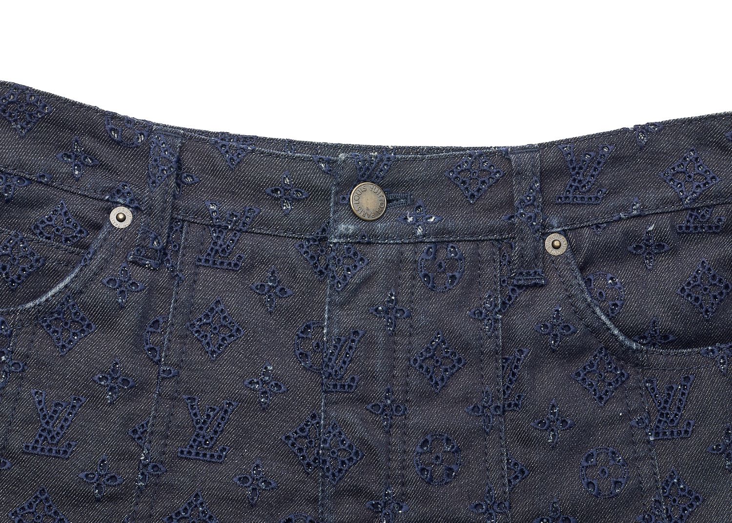 Louis Vuitton Pleated Skirt, Monogram Punching, Cotton, Blue, Silver-Tone Hardware, Pre-Owned - Vintage La Charme