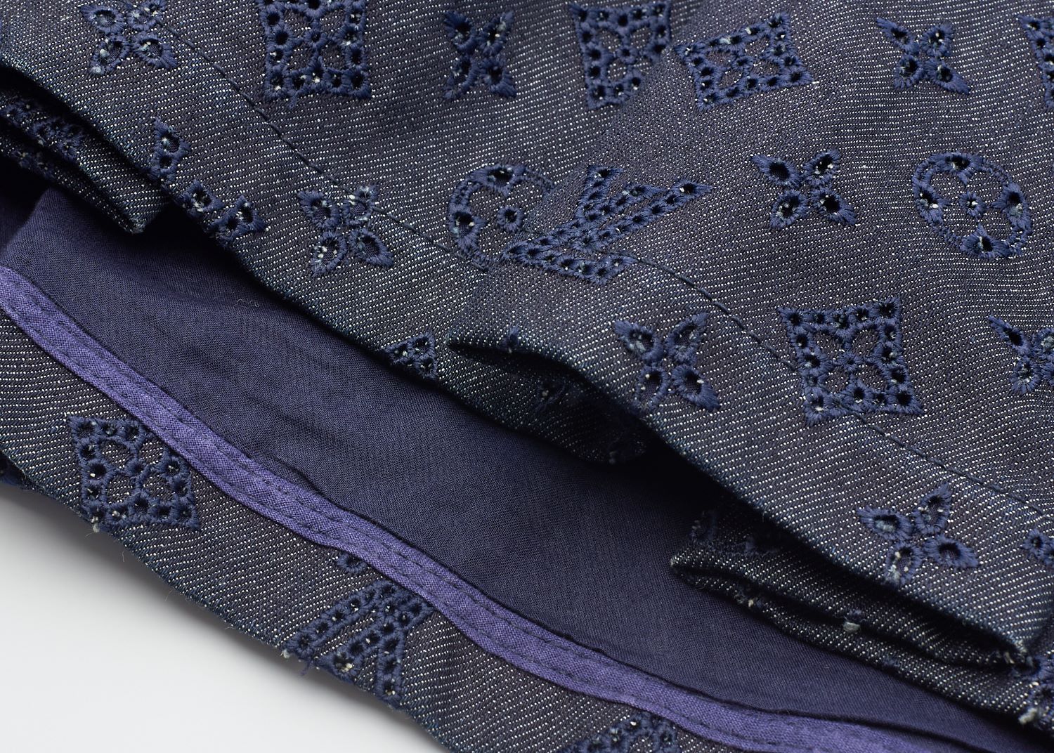 Louis Vuitton Pleated Skirt, Monogram Punching, Cotton, Blue, Silver-Tone Hardware, Pre-Owned - Vintage La Charme