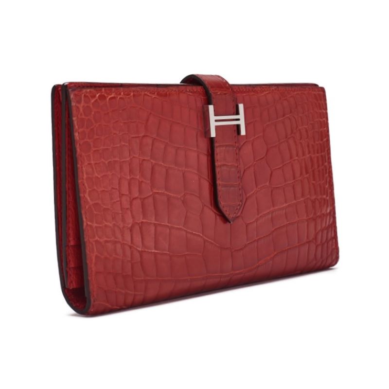 HERMES Bearn Soufflet 2 Fold Long Wallet Alligator Blaze Raise Silver-Tone Hardware Pre-Owned - Vintage La Charme