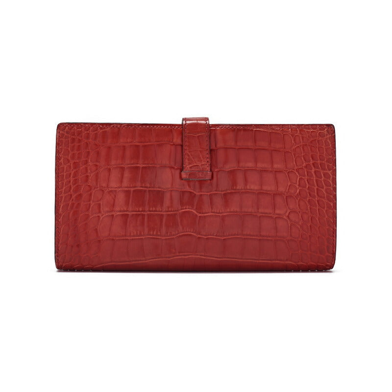 HERMES Bearn Soufflet 2 Fold Long Wallet Alligator Blaze Raise Silver-Tone Hardware Pre-Owned - Vintage La Charme