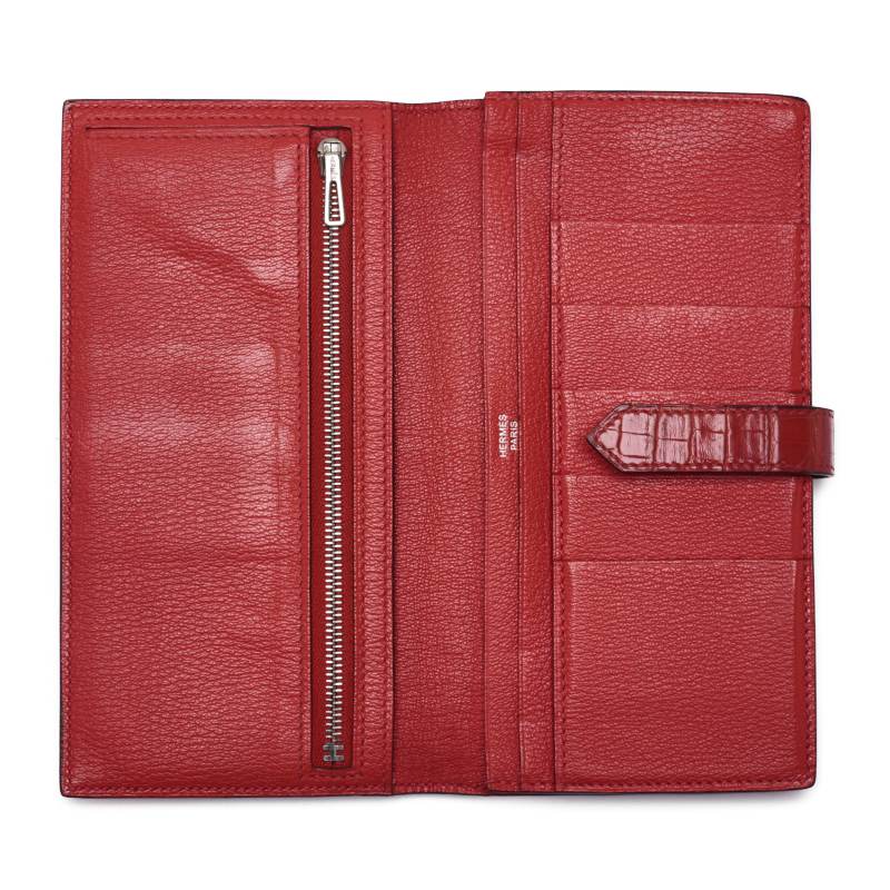 HERMES Bearn Soufflet 2 Fold Long Wallet Alligator Blaze Raise Silver-Tone Hardware Pre-Owned - Vintage La Charme