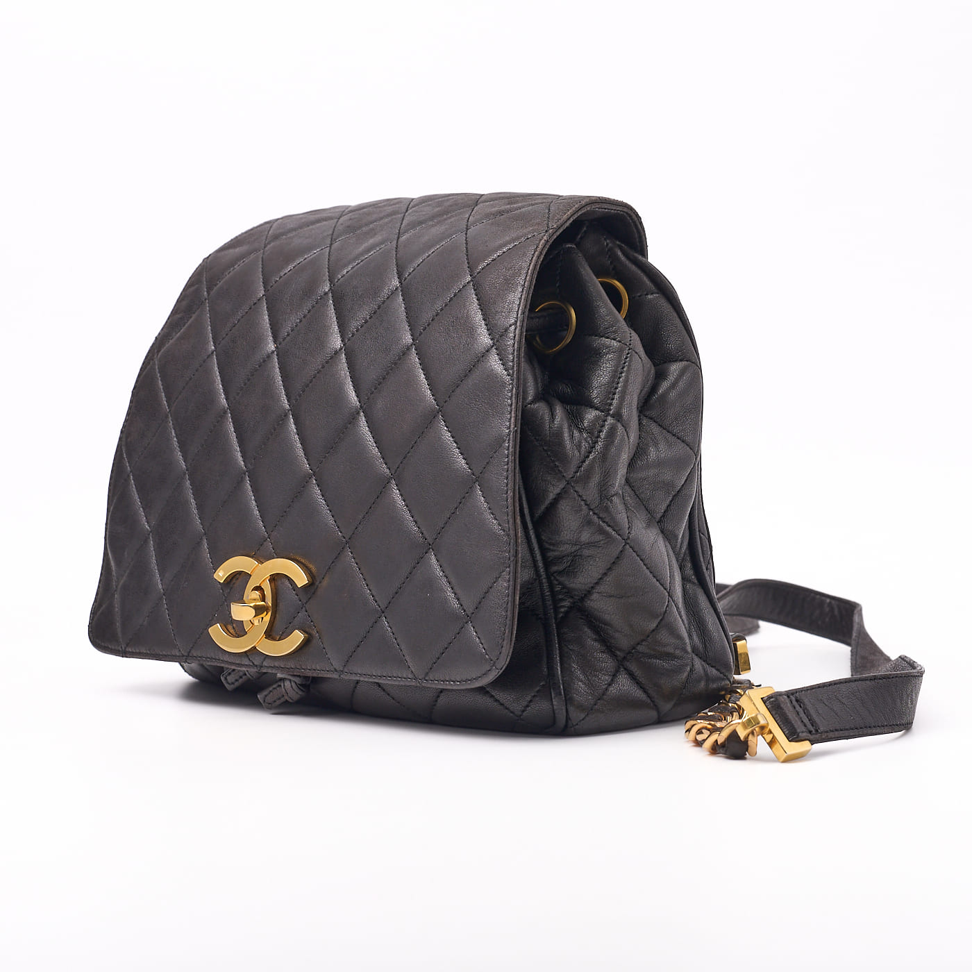 CHANEL Chain Backpack Bag, Matelasse, Lambskin, Black, Gold-Tone Hardware, Pre-Owned - Vintage La Charme
