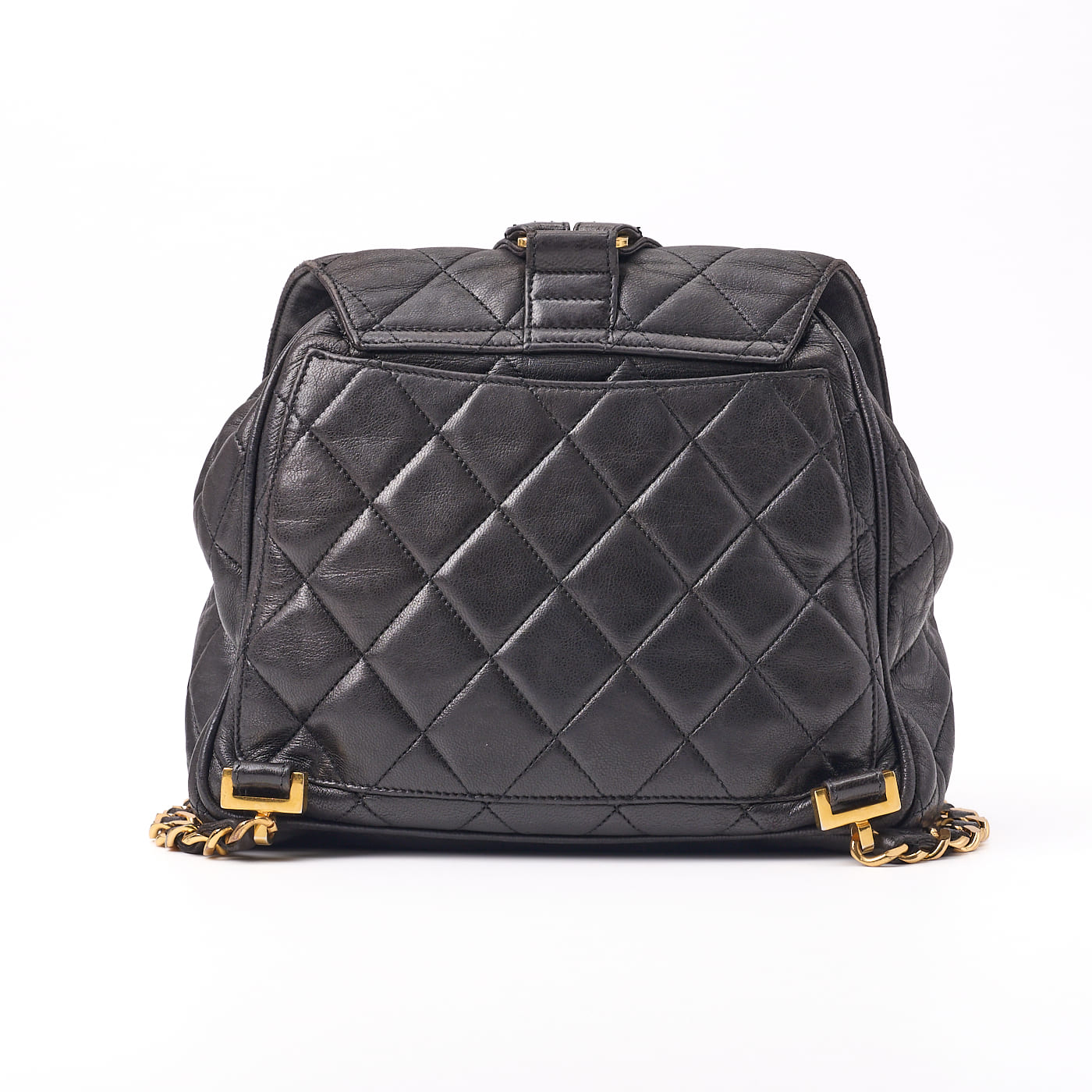 CHANEL Chain Backpack Bag, Matelasse, Lambskin, Black, Gold-Tone Hardware, Pre-Owned - Vintage La Charme