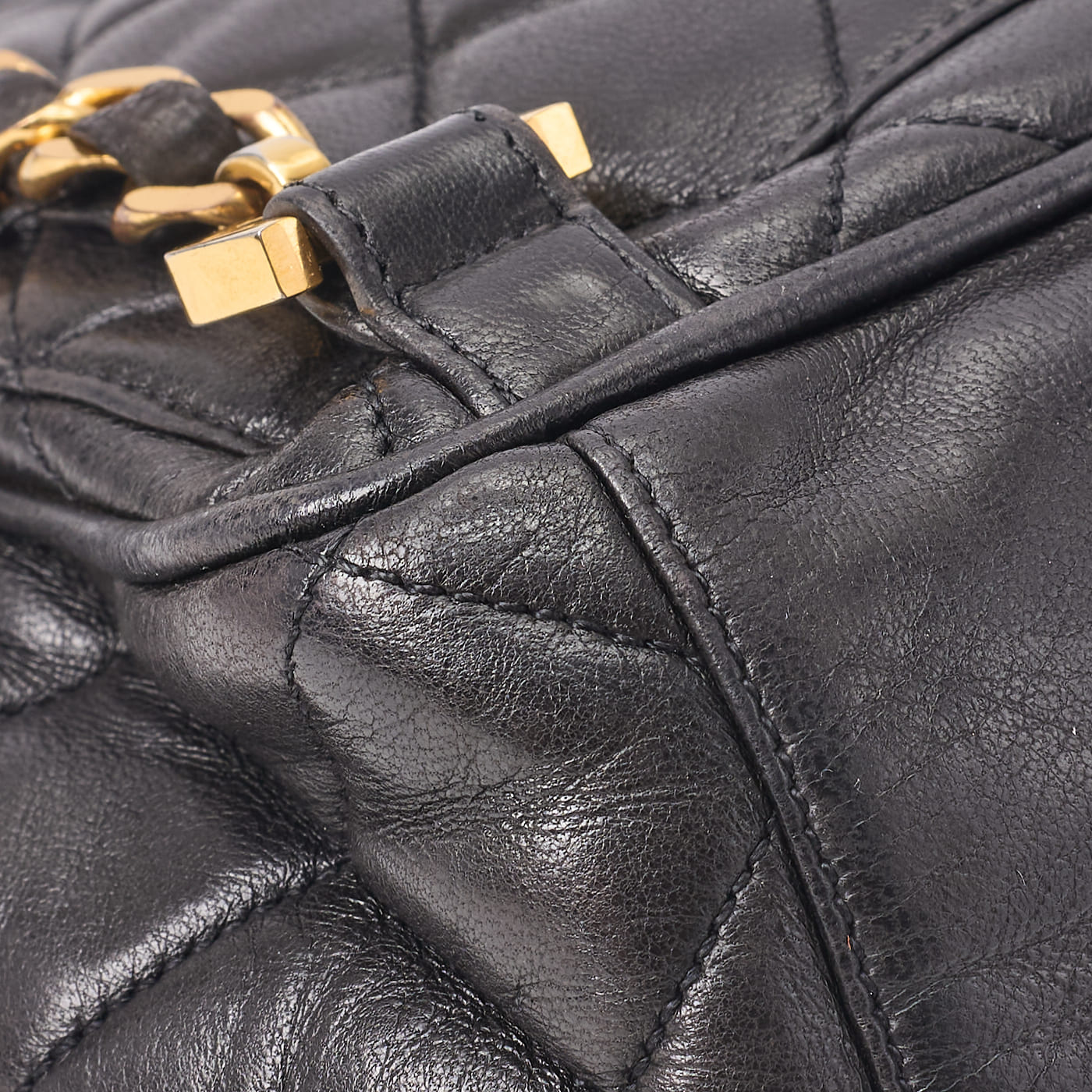 CHANEL Chain Backpack Bag, Matelasse, Lambskin, Black, Gold-Tone Hardware, Pre-Owned - Vintage La Charme