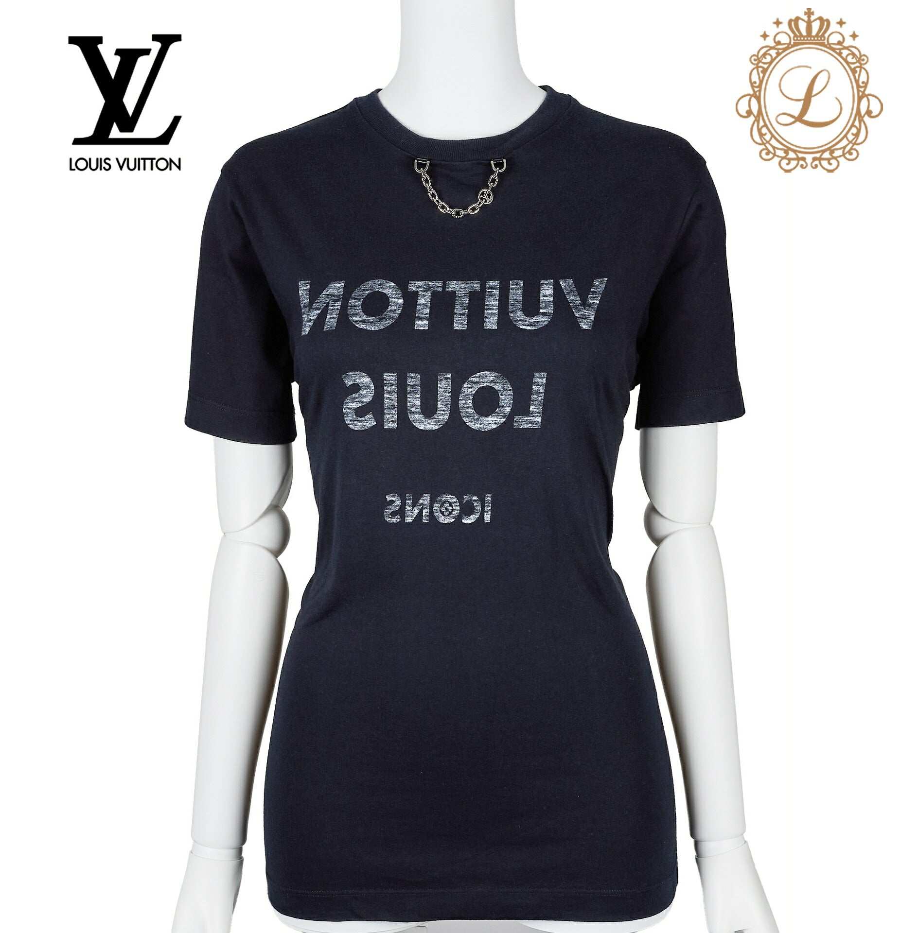 Louis Vuitton T-Shirt, Chain Detail, Cut-and-Sew, Cotton, Black, Silver-Tone Hardware, Pre-Owned - Vintage La Charme
