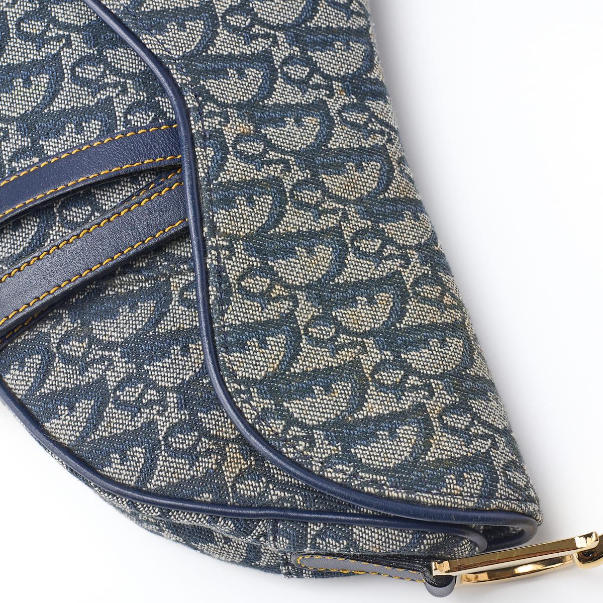 Dior Trotter Saddle Bag Canvas, Leather, Navy, Gold-Tone Hardware, Pre-Owned - Vintage La Charme