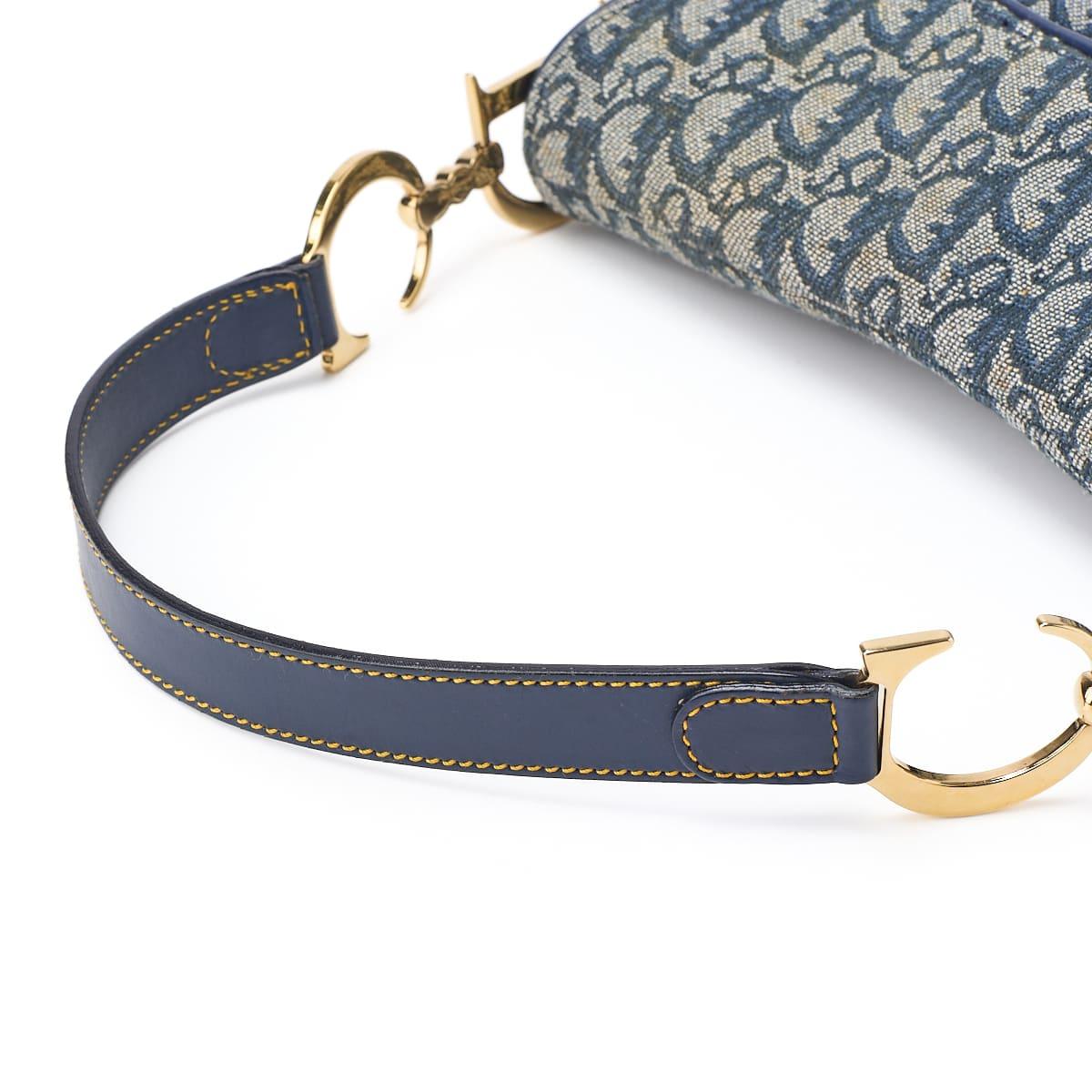 Dior Trotter Saddle Bag Canvas, Leather, Navy, Gold-Tone Hardware, Pre-Owned - Vintage La Charme