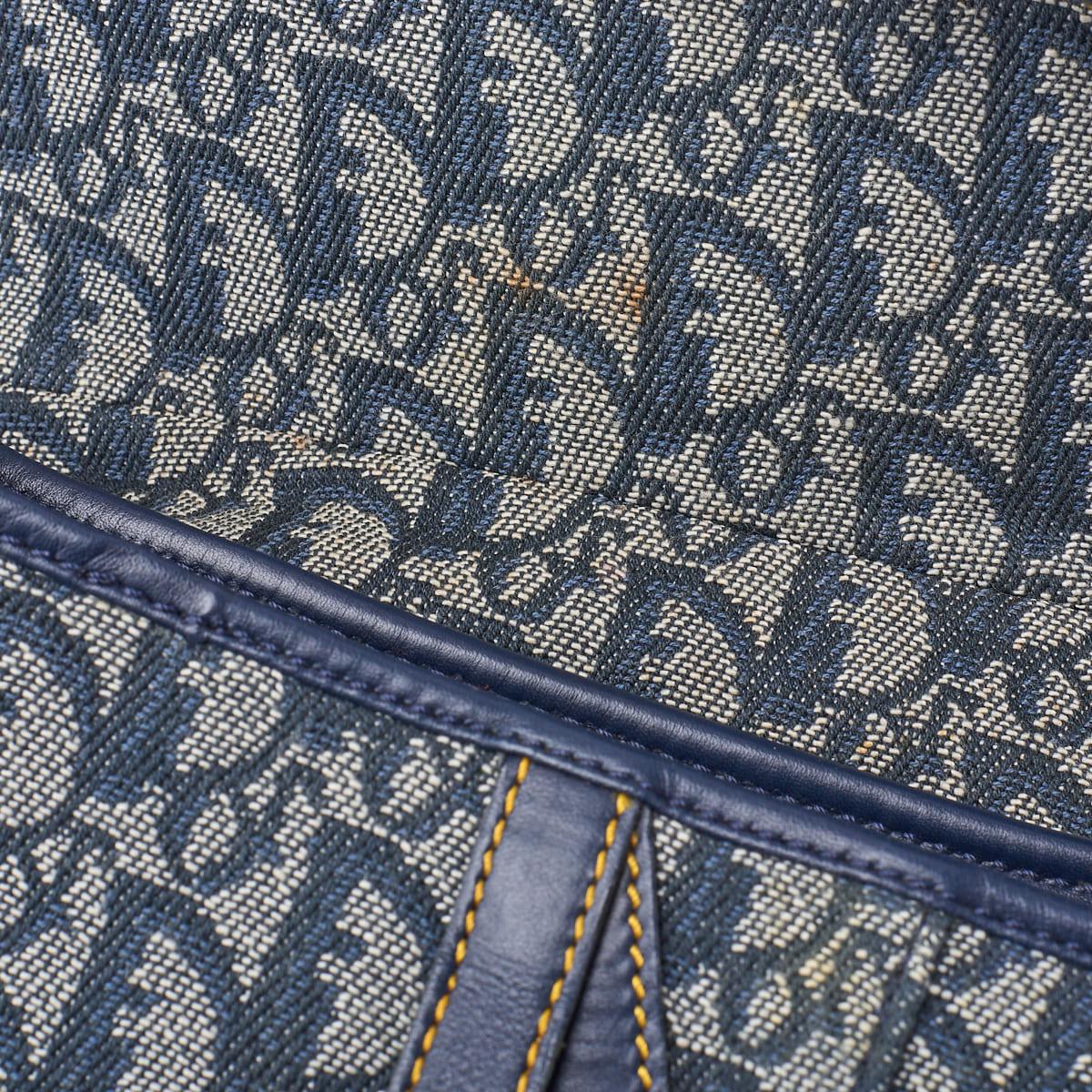 Dior Trotter Saddle Bag Canvas, Leather, Navy, Gold-Tone Hardware, Pre-Owned - Vintage La Charme
