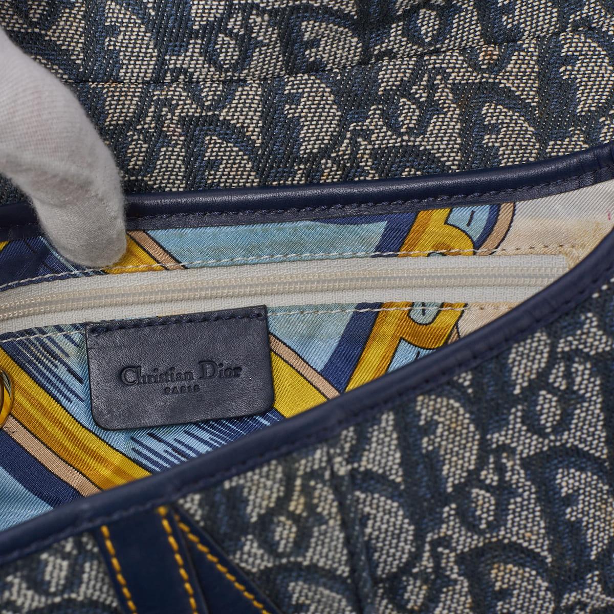 Dior Trotter Saddle Bag Canvas, Leather, Navy, Gold-Tone Hardware, Pre-Owned - Vintage La Charme