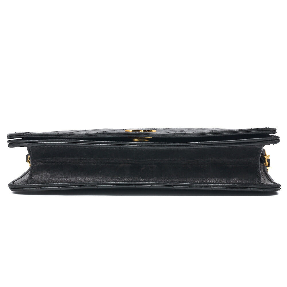 CHANEL Shoulder Bag Matelasse Full Flap Push Lock Chain Shoulder Lambskin Black Gold-Tone Hardware Pre-Owned - Vintage La Charme