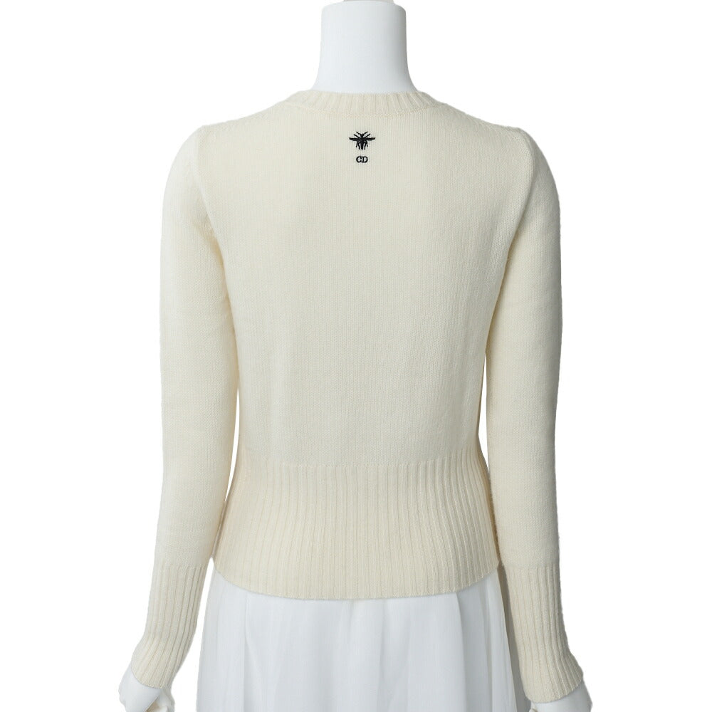 Dior Long Sleeve Knit, Logo Embroidery, Cashmere, Ivory, Gold-Tone Hardware, Pre-Owned - Vintage La Charme