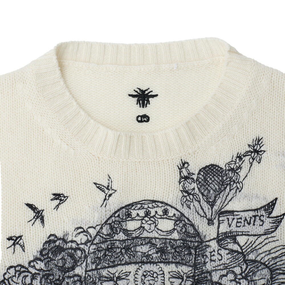 Dior Long Sleeve Knit, Logo Embroidery, Cashmere, Ivory, Gold-Tone Hardware, Pre-Owned - Vintage La Charme