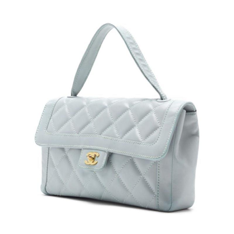 CHANEL Shoulder Bag Mini Matelasse Lambskin Light Blue Gold-Tone Hardware Pre-Owned - Vintage La Charme