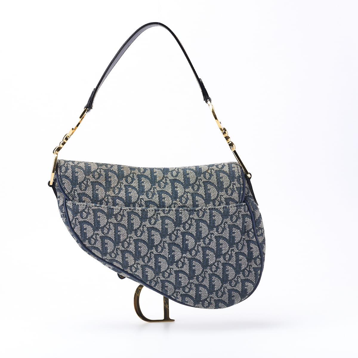Dior Trotter Saddle Bag Canvas, Leather, Navy, Gold-Tone Hardware, Pre-Owned - Vintage La Charme
