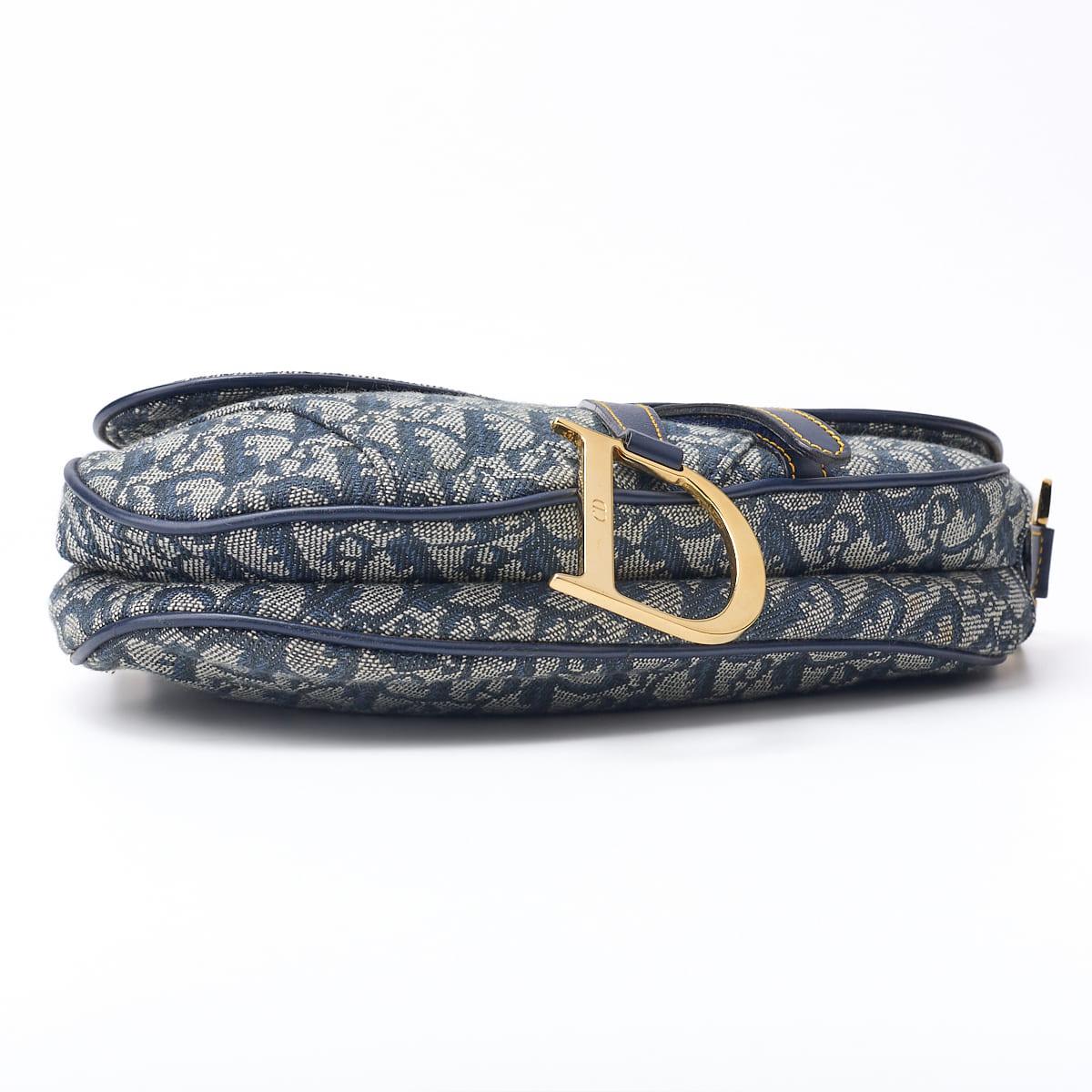 Dior Trotter Saddle Bag Canvas, Leather, Navy, Gold-Tone Hardware, Pre-Owned - Vintage La Charme