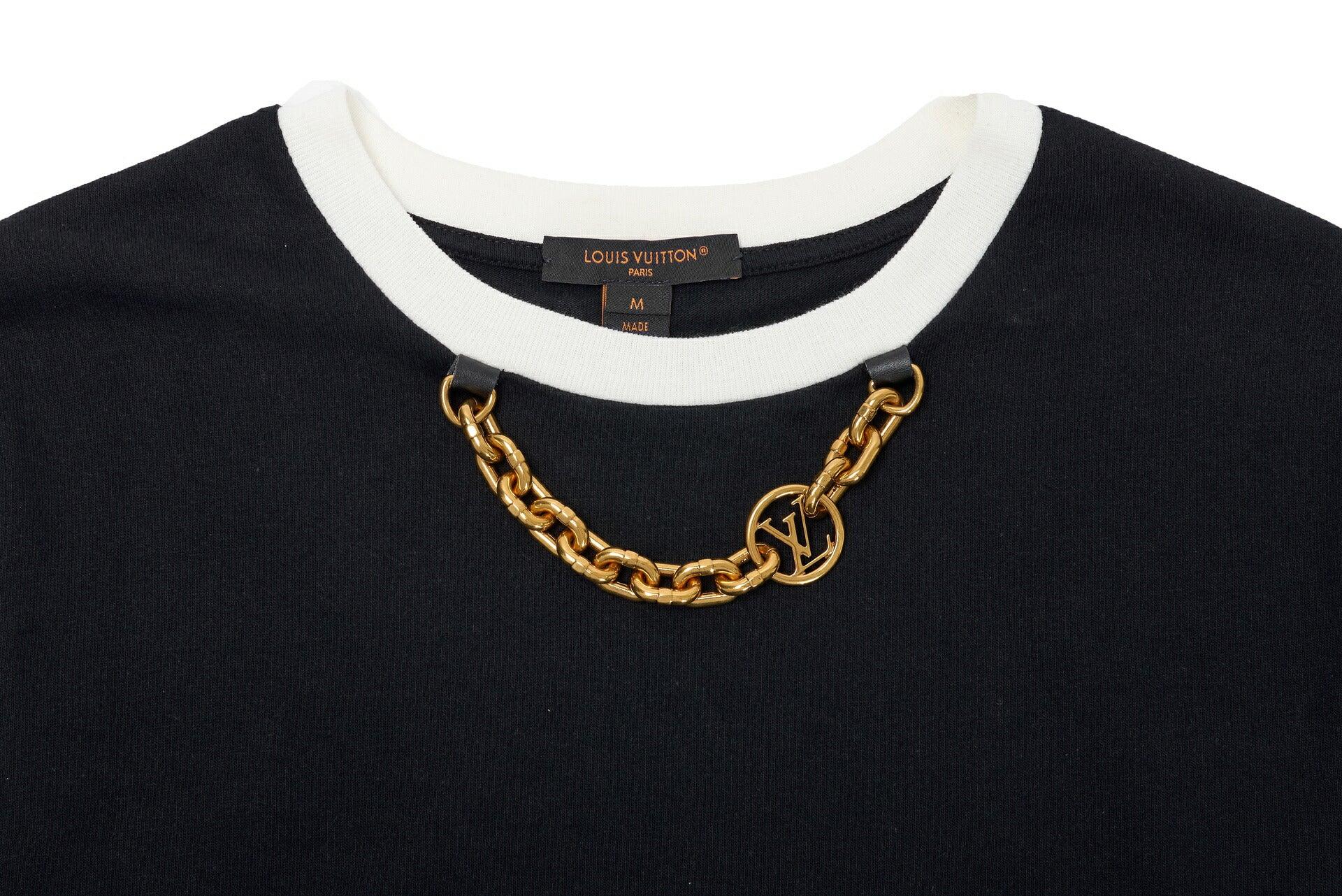 Louis Vuitton T-Shirt, Monogram Chain, Cotton, Black, Gold-Tone Hardware, Pre-Owned - Vintage La Charme