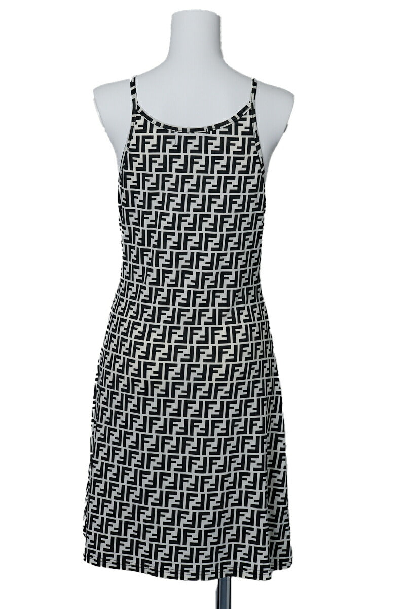 Fendi Camisole One Piece Skirt, Zucca Pattern, Cotton, Black, Silver-Tone Hardware, Pre-Owned - Vintage La Charme