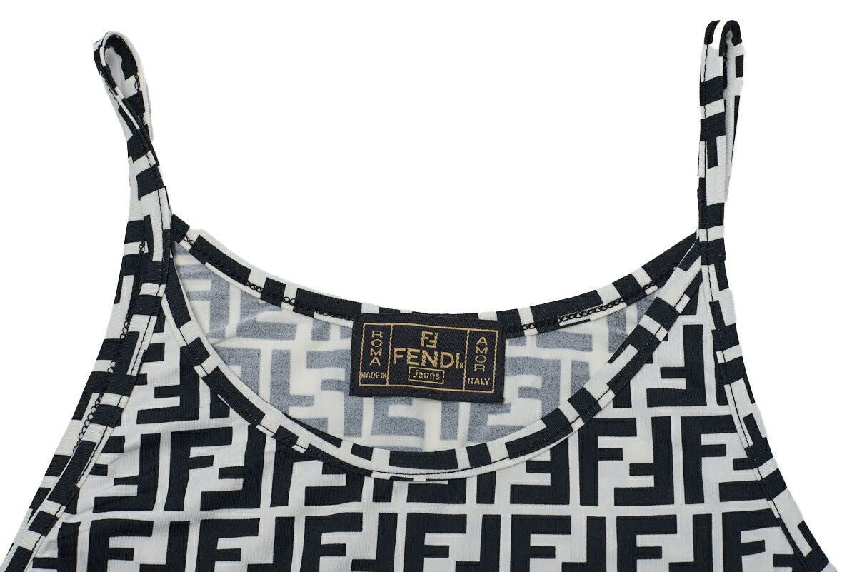 Fendi Camisole One Piece Skirt, Zucca Pattern, Cotton, Black, Silver-Tone Hardware, Pre-Owned - Vintage La Charme