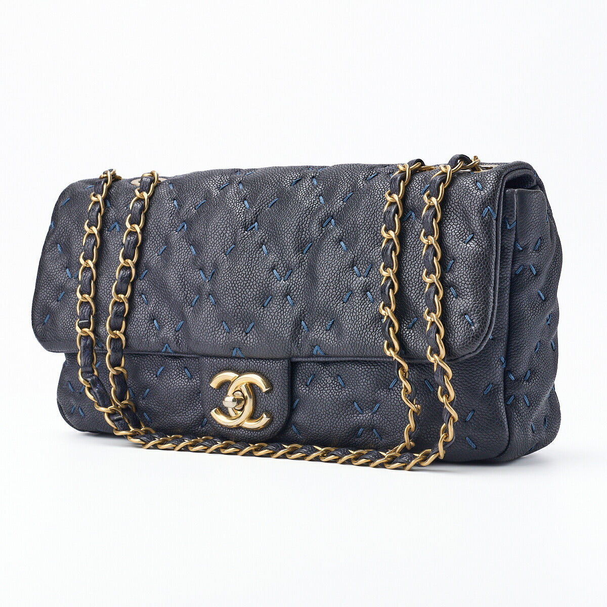 CHANEL Shoulder Bag Mini Wild Stitch Matelasse Caviar Skin Navy Gold-Tone Hardware Pre-Owned - Vintage La Charme