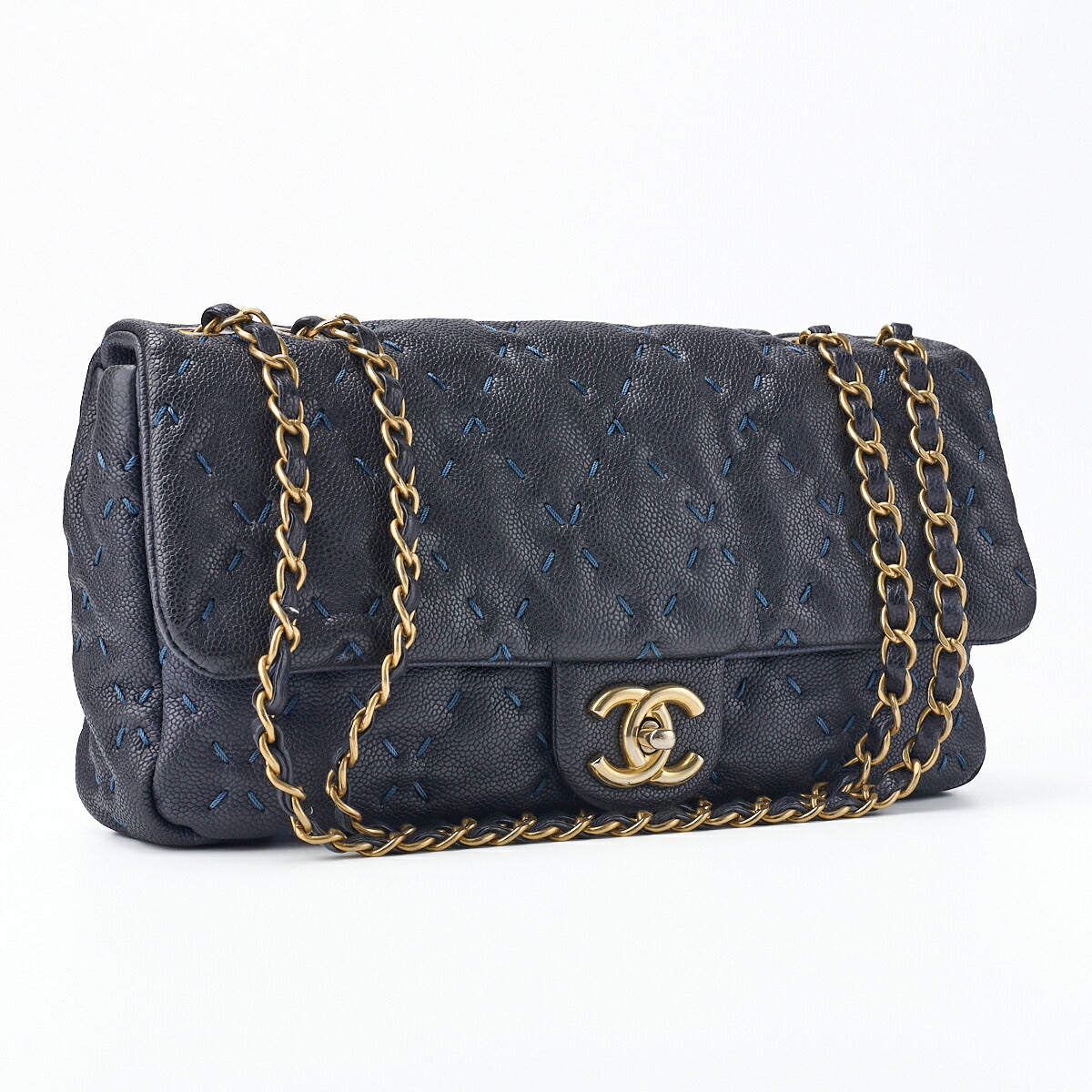 CHANEL Shoulder Bag Mini Wild Stitch Matelasse Caviar Skin Navy Gold-Tone Hardware Pre-Owned - Vintage La Charme