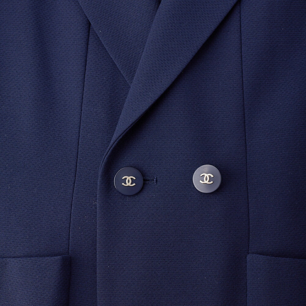 CHANEL Jacket Skirt Set, Coco Button, Wool, Navy, Gold-Tone Hardware, Pre-Owned - Vintage La Charme