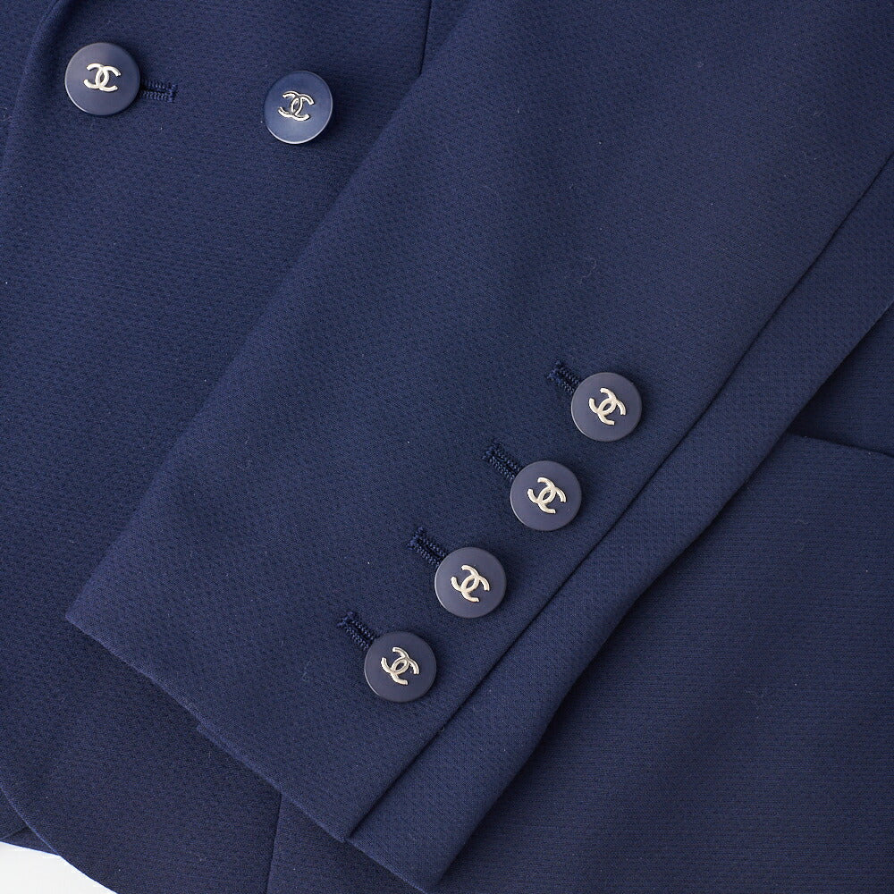 CHANEL Jacket Skirt Set, Coco Button, Wool, Navy, Gold-Tone Hardware, Pre-Owned - Vintage La Charme