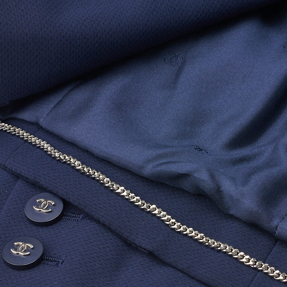 CHANEL Jacket Skirt Set, Coco Button, Wool, Navy, Gold-Tone Hardware, Pre-Owned - Vintage La Charme