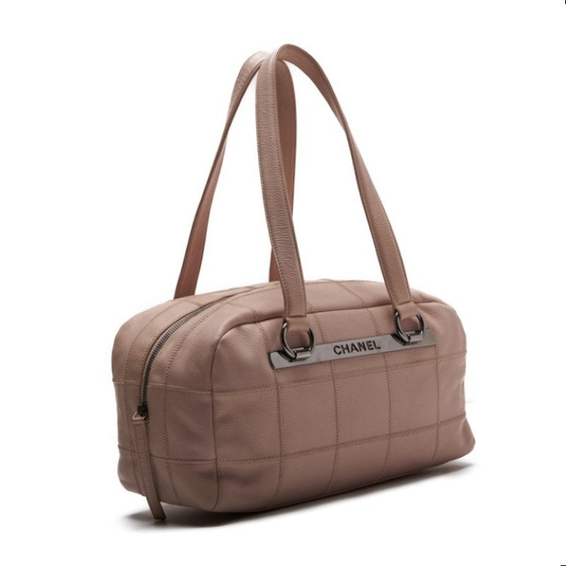 CHANEL Handbag Chocolate Bar Top Logo Caviar Skin Light Pink Silver-Tone Hardware Pre-Owned - Vintage La Charme